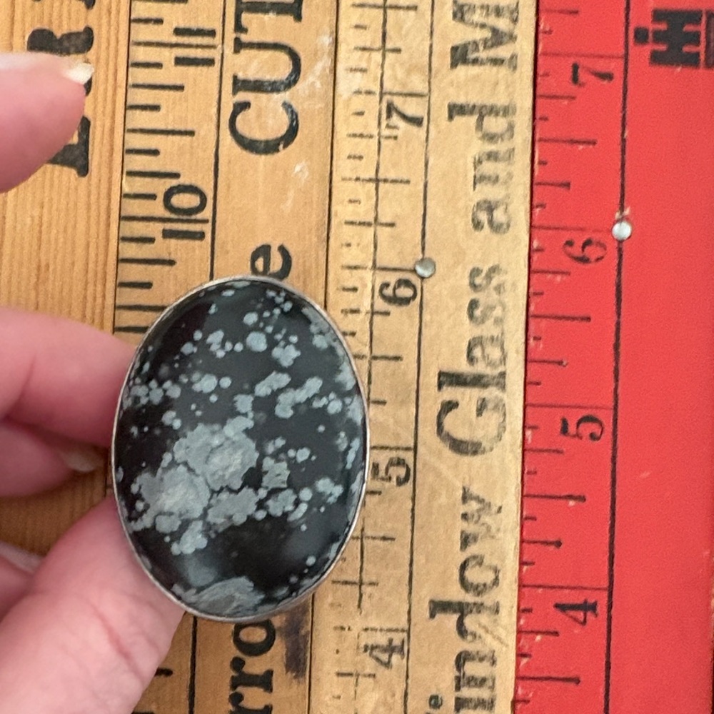 Oval Snowflake Obsidian Statement Ring - image 6